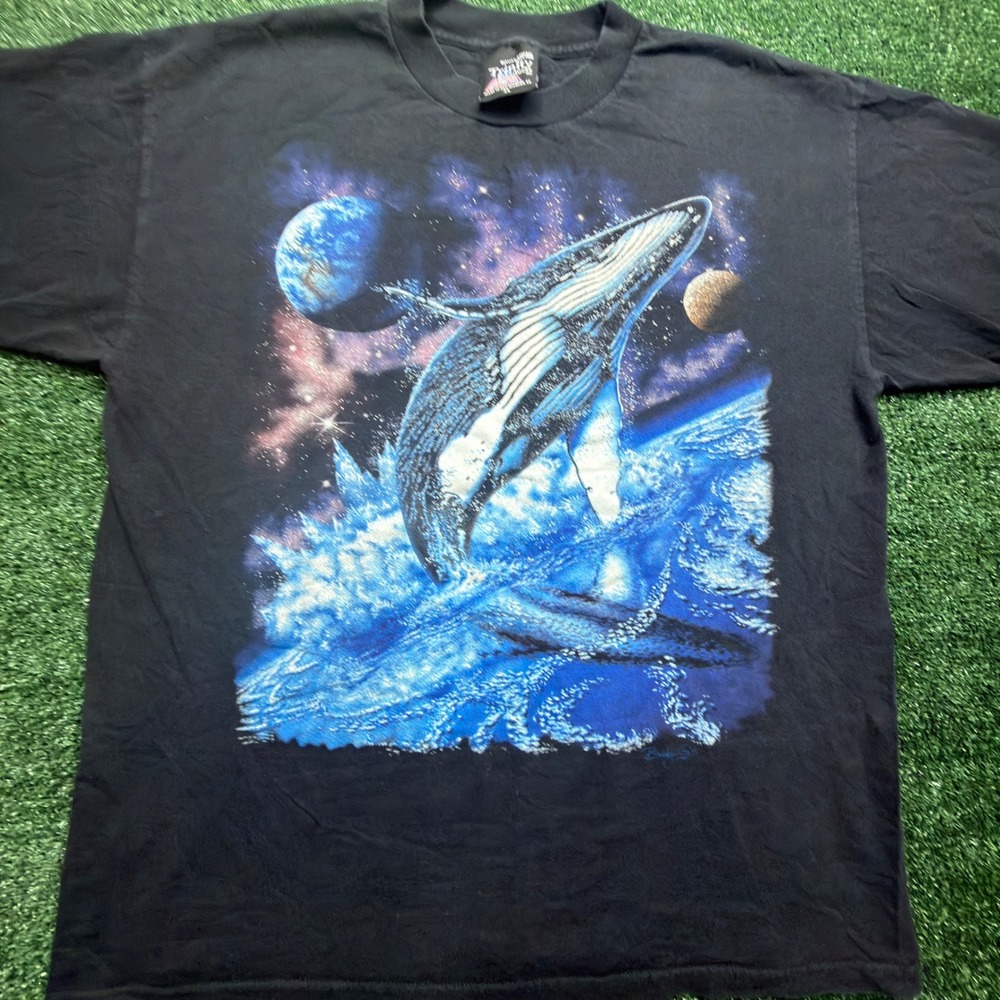 Vintage 90s Trinity Products Whale Space Galaxy Graphic T-Shirt Black XL USA